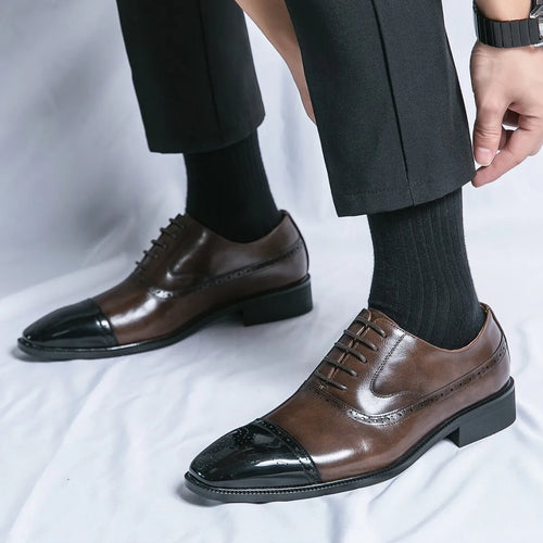 Casual Fashionable Men's Leather Shoes Trendy Business Formal Shoes Breathable Low Top Lace-Up Slip-On round Toe Rubber Sole