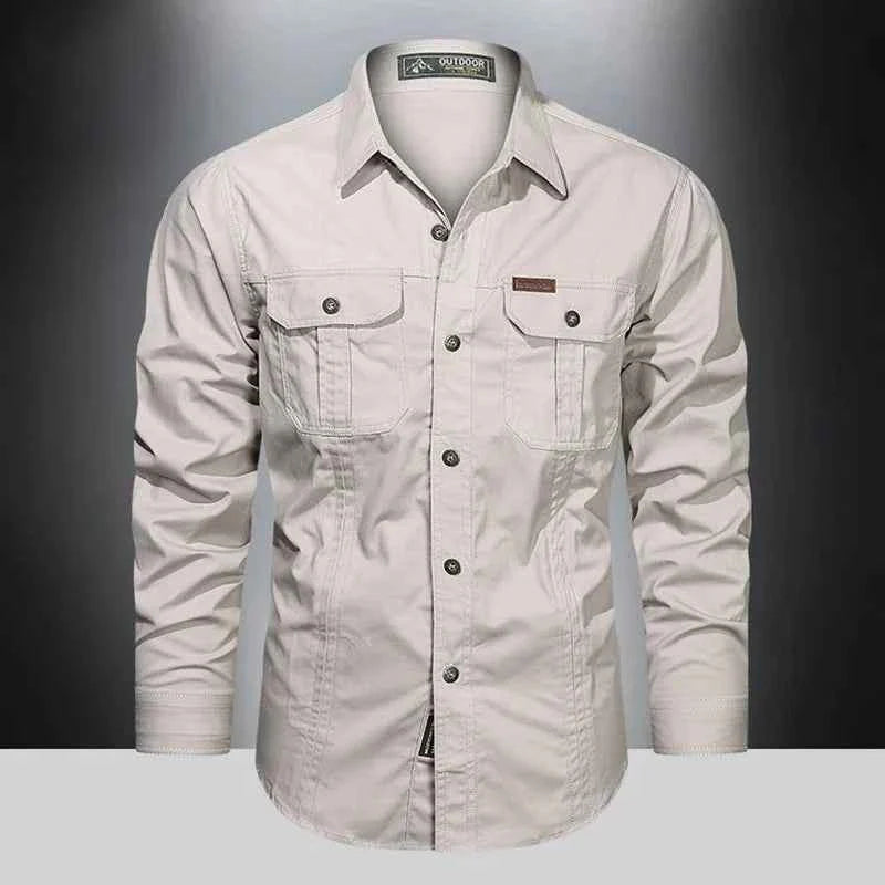 2024 Spring Cotton Cargo Shirt for Men Long Sleeve Multi-Pocket Shirts Outdoor Casual Clothing High Quality Military Overshirt
