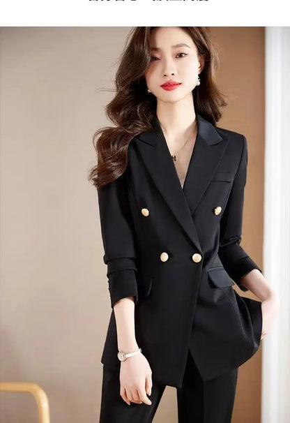 Black Career Suit Set for Women Spring Autumn 2025 New Style Student Uniform Long Sleeve Polyester Fiber Workwear Pants