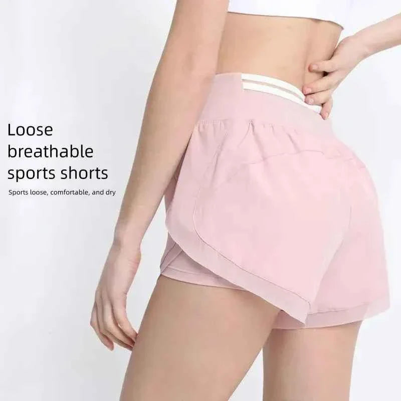 Women's Anti-Explosion 2 in 1 Sports Shorts Quick Dry Running Yoga Shorts Summer Thin Athletic Outdoor Shorts