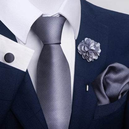 Luxury Mens Ties Floral Black Gold Ties Paisley NeckTie Pocket Square Cufflinks Brooch Set Men's Wedding Party Tie