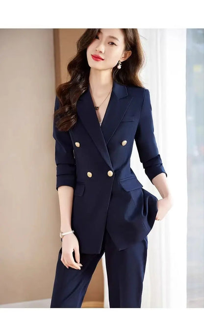 Black Career Suit Set for Women Spring Autumn 2025 New Style Student Uniform Long Sleeve Polyester Fiber Workwear Pants