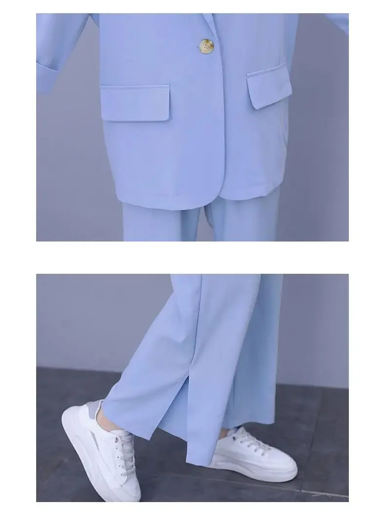 2026 Women Spring New Casual Blazers Jacket Trousers Matching Set Korean Elegant Loose Suit Coat Pants Two Piece Female Clothing