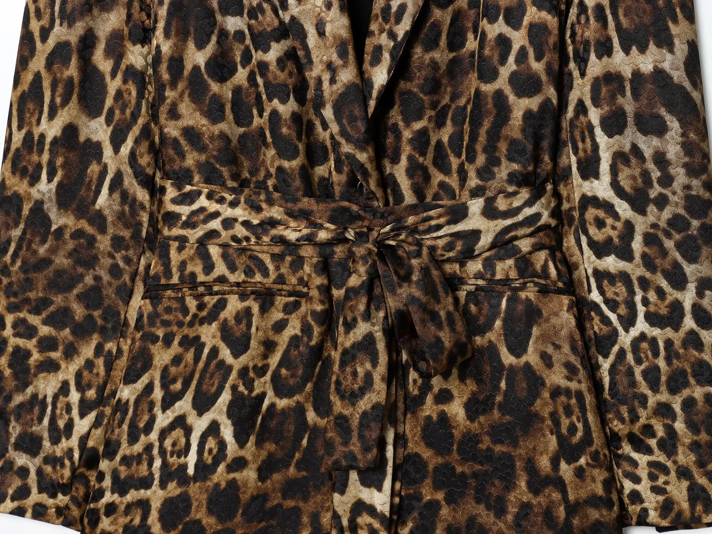 HH Women Autumn 2-Piece Set Chic Leopard Print Turn-Down Collar Pockets Belt Design Blazers+High Waist Zipper Wide-Leg Pants
