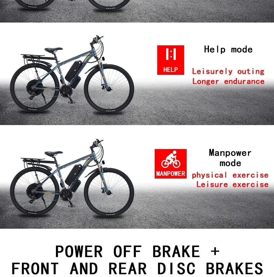 Ebike AKEZ 1000W CityElectricBike Detachable 13Ah Battery Electric Bike 60 Mile Range Dual Disc Brake Alloy Electric Bike