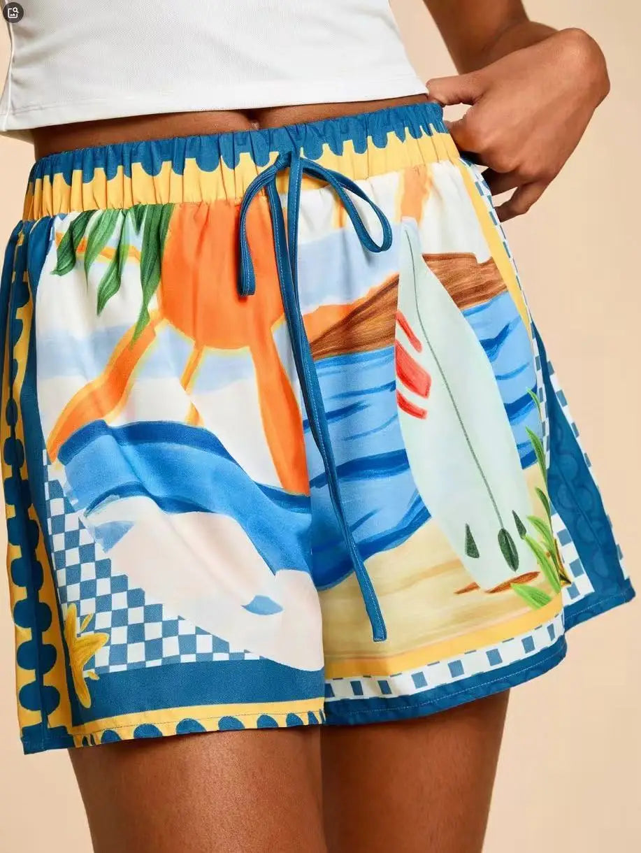 Women's Tropical Print High Waist Shorts – Elegant Casual Vacation Short Pants