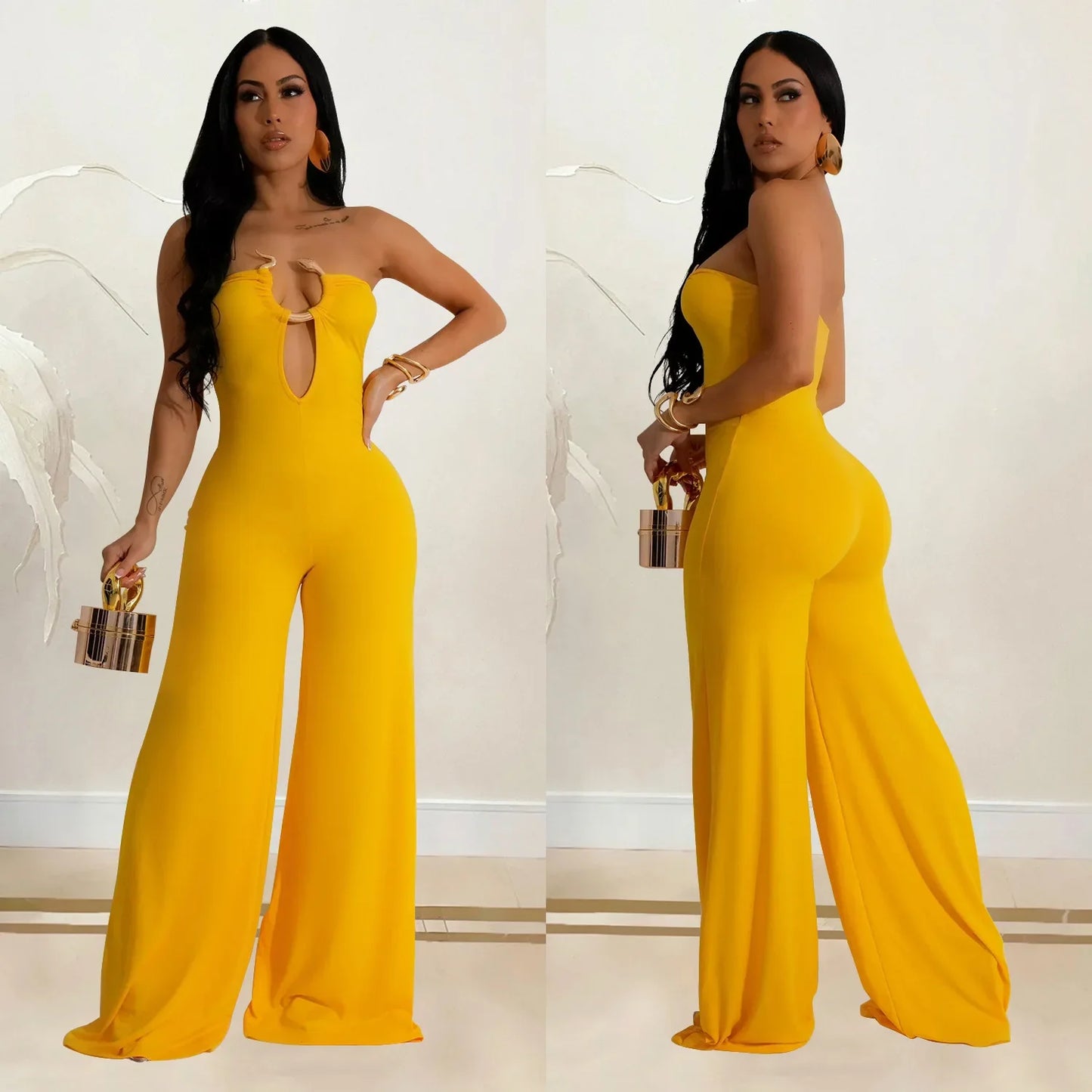 Summer Sexy Backless Women's Jumpsuit Fashionable Slim Fit Elegant Package hip Wide Leg Long Pants Female Party Jumpsuit 2025