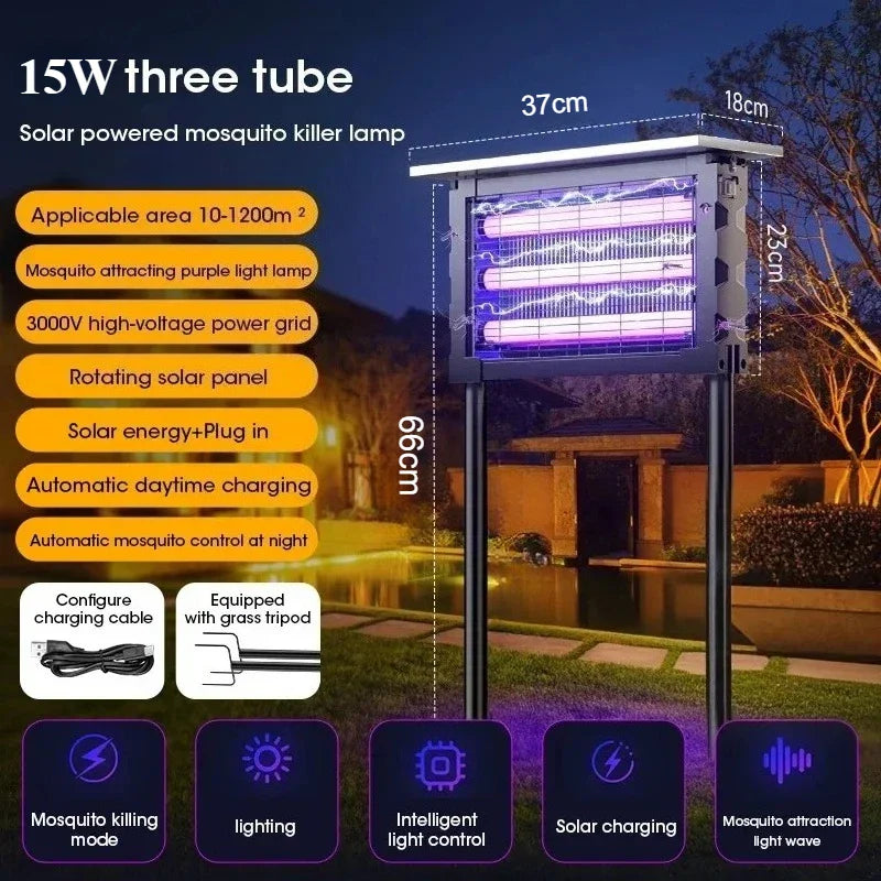JOYINLED Powerful 15/40W Solar Mosquito Killer Lamp & Outdoor Garden Light, Waterproof Electric Insect Trap with UV Attractant