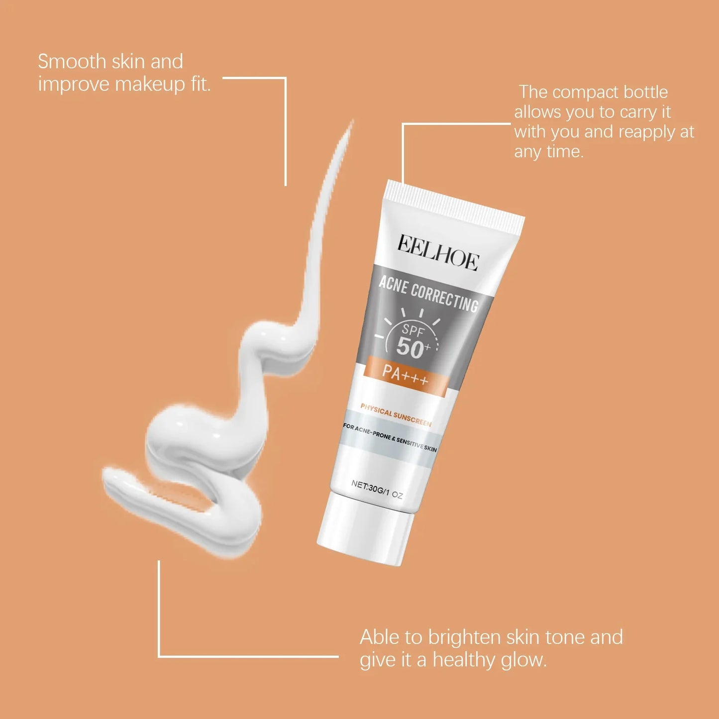EELHOE 30g Vitamin E Sunscreen Long-lasting Moisturizing Anti-UV Anti-dry Skin SPF 50 Cream Maintains Elasticity Glow Skin Care