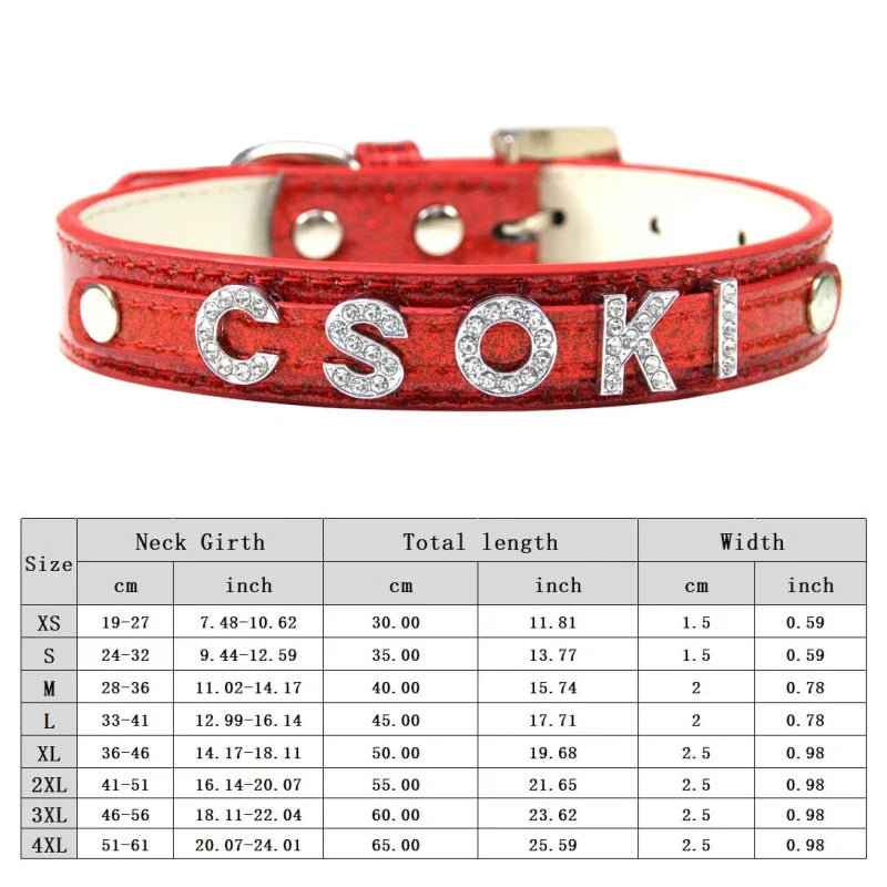 Personalized Dog Collar Bling Rhinestone DIY Names Puppy Cat Leather Collars Small Large Dog Necklace Free Name Pet Accessories