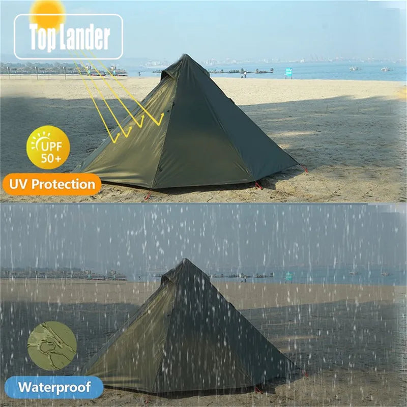 Camping Hot Tent with Chimney Window Outdoor Ultralight Tipi Teepee Tent Pyramid Double Layer Bushcraft 1 Person Tents Hot Tent