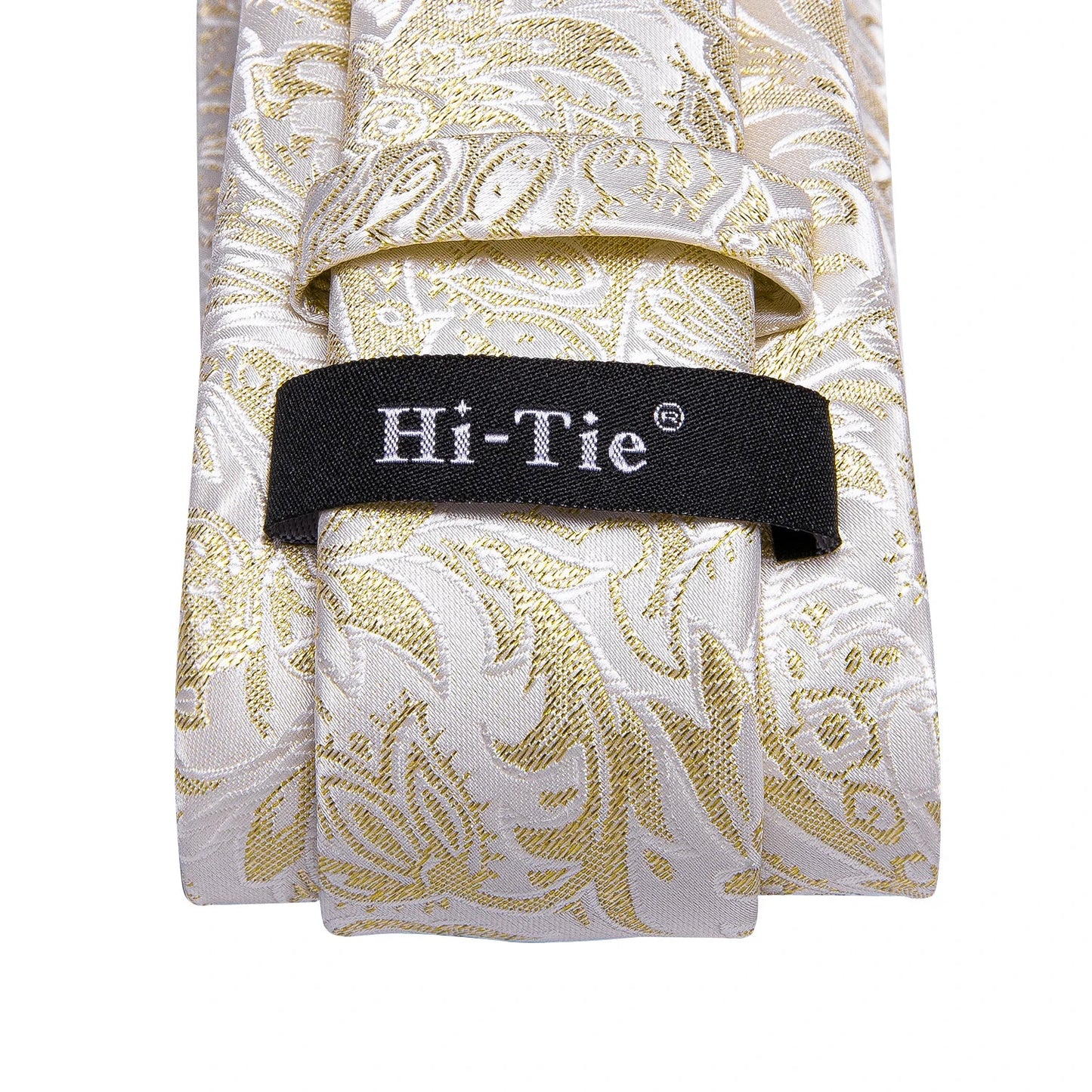 Hi-Tie Champagne Gold-color Silk Mens Elegant Ties Fashion Mens Necktie Pocket Square Cufflinks Set Business Party Wedding