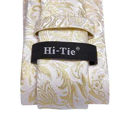 Hi-Tie Champagne Gold-color Silk Mens Elegant Ties Fashion Mens Necktie Pocket Square Cufflinks Set Business Party Wedding