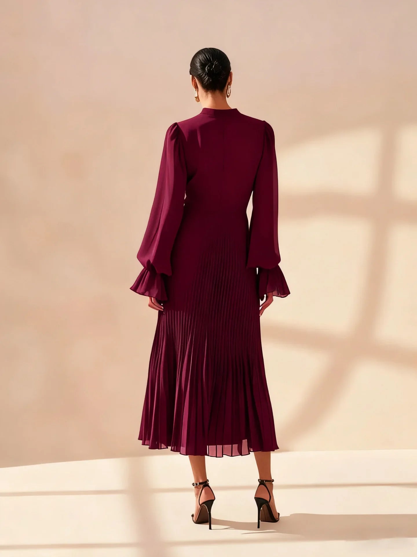 Elegant Ruffle Long Sleeve Dress for Women Chic Spring Summer Layered A Line Dress Lady Pleated Verstidos Prom Party Gowns