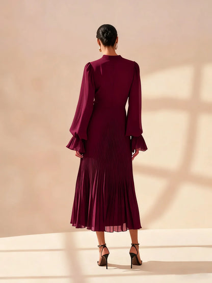 Elegant Ruffle Long Sleeve Dress for Women Chic Spring Summer Layered A Line Dress Lady Pleated Verstidos Prom Party Gowns