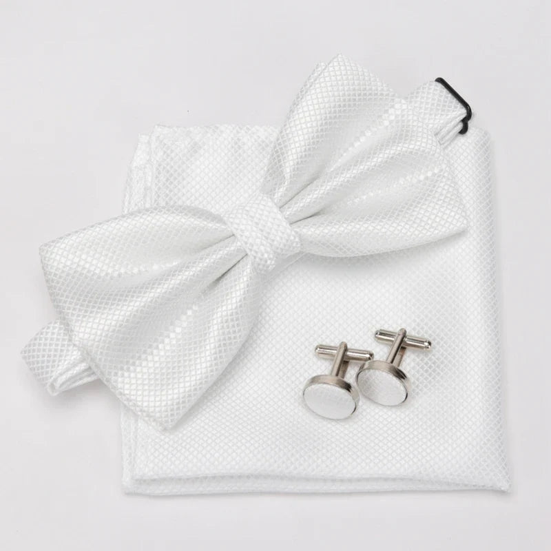 Multicolor Bowtie Pocket Square Cufflinks Sets Classic Solid Color  Bowtie Wedding Party Formal Gift Plaids Adjust Neck Bow Tie