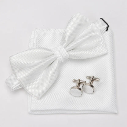 Multicolor Bowtie Pocket Square Cufflinks Sets Classic Solid Color  Bowtie Wedding Party Formal Gift Plaids Adjust Neck Bow Tie
