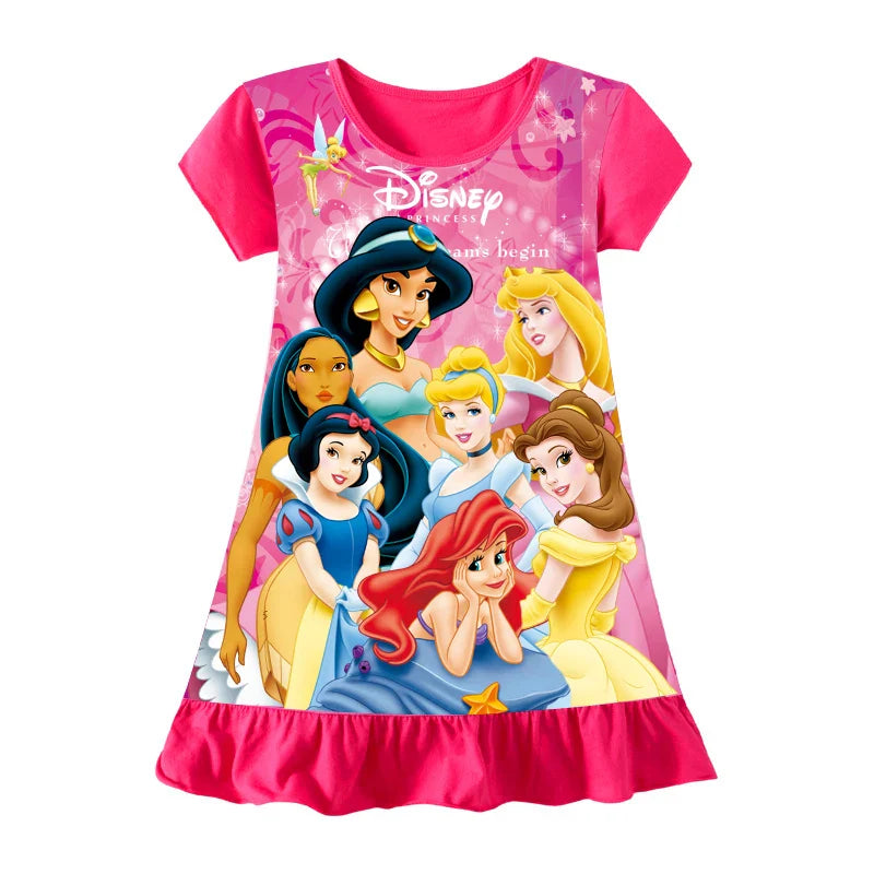 3-8Years New Summer Kids Cartoon Dress Sleepwear Mermaid Princess Belle Girls Printing Nightgowns Children Party Dresses Pajamas