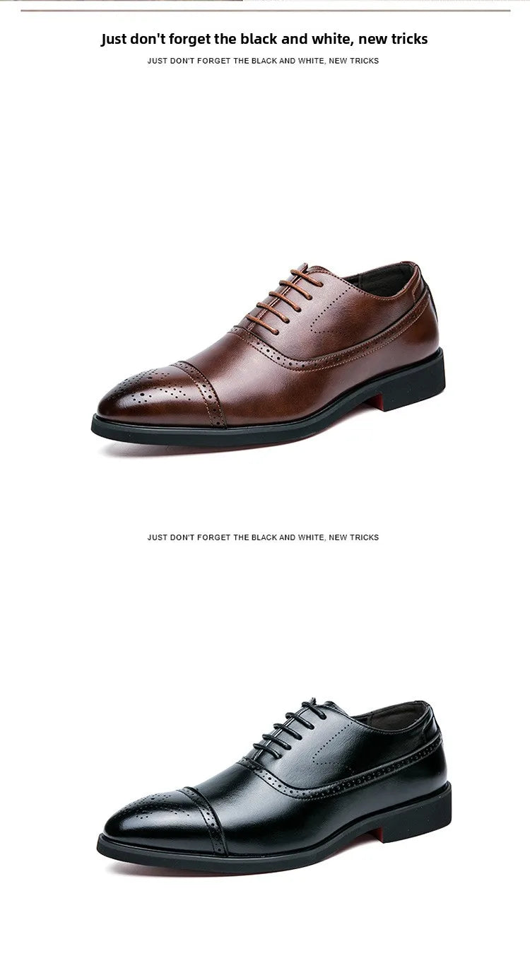 Men's Casual Leather Shoes Fashionable Simple Lace-Up Business Formal Shoes Large Size New Model Comfortable Rubber Sole