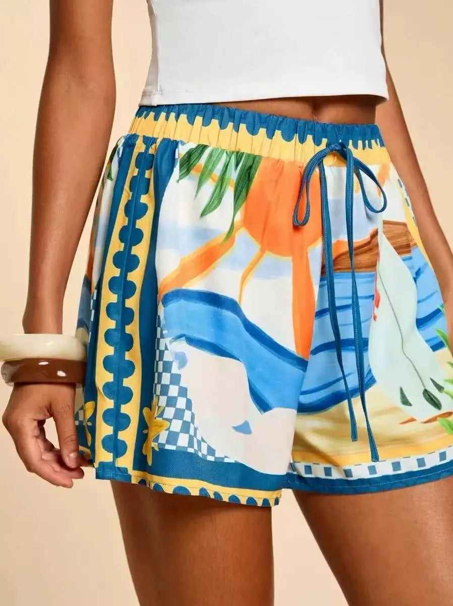 Women's Tropical Print High Waist Shorts – Elegant Casual Vacation Short Pants