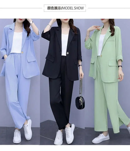 2026 Women Spring New Casual Blazers Jacket Trousers Matching Set Korean Elegant Loose Suit Coat Pants Two Piece Female Clothing