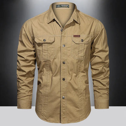2024 Spring Cotton Cargo Shirt for Men Long Sleeve Multi-Pocket Shirts Outdoor Casual Clothing High Quality Military Overshirt