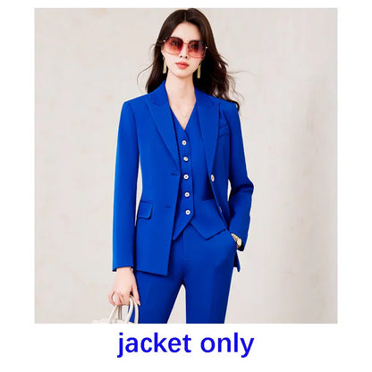 Elegant Women's Office Suit Jacket Pants Vest 3 Piece Blue Notch Lapel Jacket Autumn Women's Pants Sets ropa de mujer
