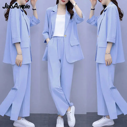 2026 Women Spring New Casual Blazers Jacket Trousers Matching Set Korean Elegant Loose Suit Coat Pants Two Piece Female Clothing