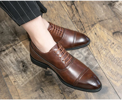 Men's Casual Leather Shoes Fashionable Simple Lace-Up Business Formal Shoes Large Size New Model Comfortable Rubber Sole