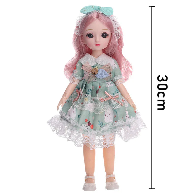 30cm Bjd Dolls Princess Full Set 1/6 Anime Bjd With Clothes 23 Joint Movable Body 3D Eyes Girls Dress Up Birthday Gifts Toys