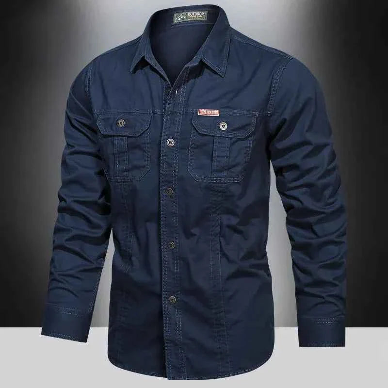 2024 Spring Cotton Cargo Shirt for Men Long Sleeve Multi-Pocket Shirts Outdoor Casual Clothing High Quality Military Overshirt