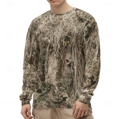 Men's Camo Animal Print Long Sleeve, 3D Graphic Crew Neck Shirt, Outdoor Street Style, Spring Summer Casual Tops For Men Hunting