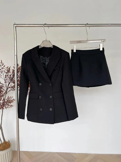 Korean Style Elegant Women 3 Piece Set Slim Blazer Coat + Design Blouse + Mini Skirt Y2k Harajuku Retro New Fashion Outfits 2025