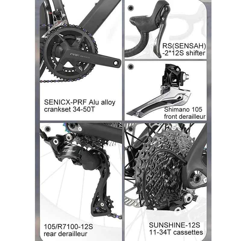 TWITTER Cyclone RS Full Carbon Road Bike – Shimano 105 24-Speed with Hydraulic Disc Brakes