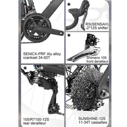 TWITTER Cyclone RS Full Carbon Road Bike – Shimano 105 24-Speed with Hydraulic Disc Brakes