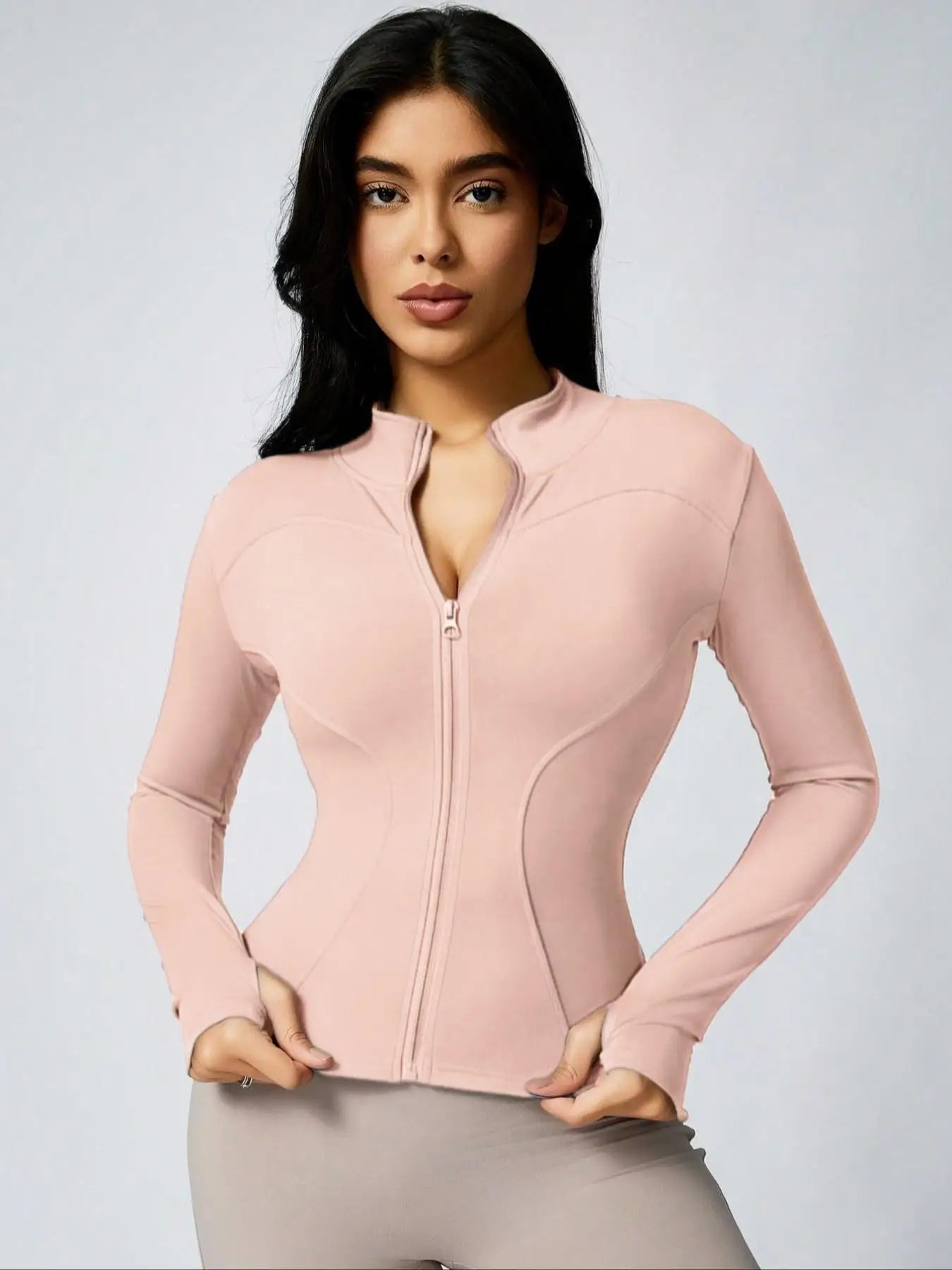 Fitfemme Women's Slim Fit Full - Zip Long - Sleeve Quick - Dry Breathable Athletic Workout Jacket