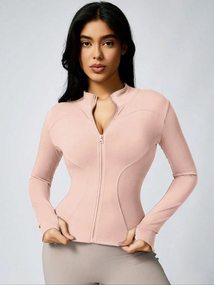 Fitfemme Women's Slim Fit Full - Zip Long - Sleeve Quick - Dry Breathable Athletic Workout Jacket