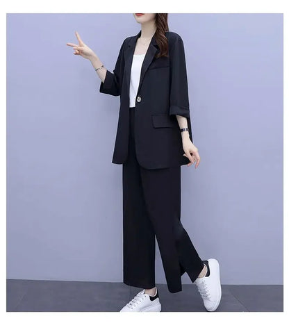 2026 Women Spring New Casual Blazers Jacket Trousers Matching Set Korean Elegant Loose Suit Coat Pants Two Piece Female Clothing
