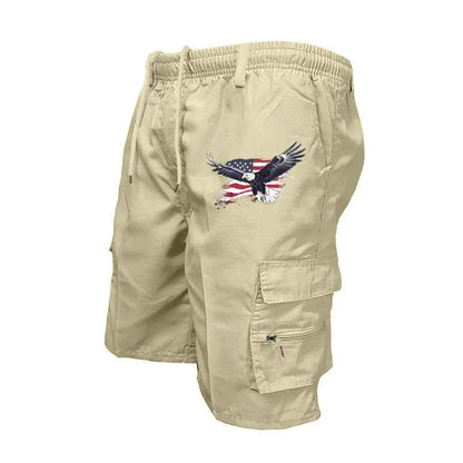 Male Cargo Shorts Elastic Waist Cycling Shorts Multi-pockets Loose Work Short Pants Outdoor Sport Printed Casual Shorts