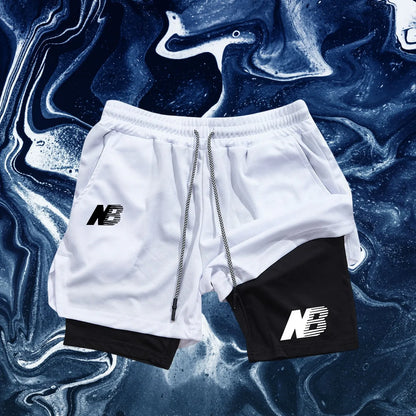 Men's Fashion Sports Shorts Four Seasons Running Sportswear Tight Double Layer 2-in-1 Sports Shorts