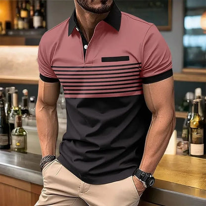 European and American men's summer fashion striped print comfortable breathable polo shirt outdoor urban casual top