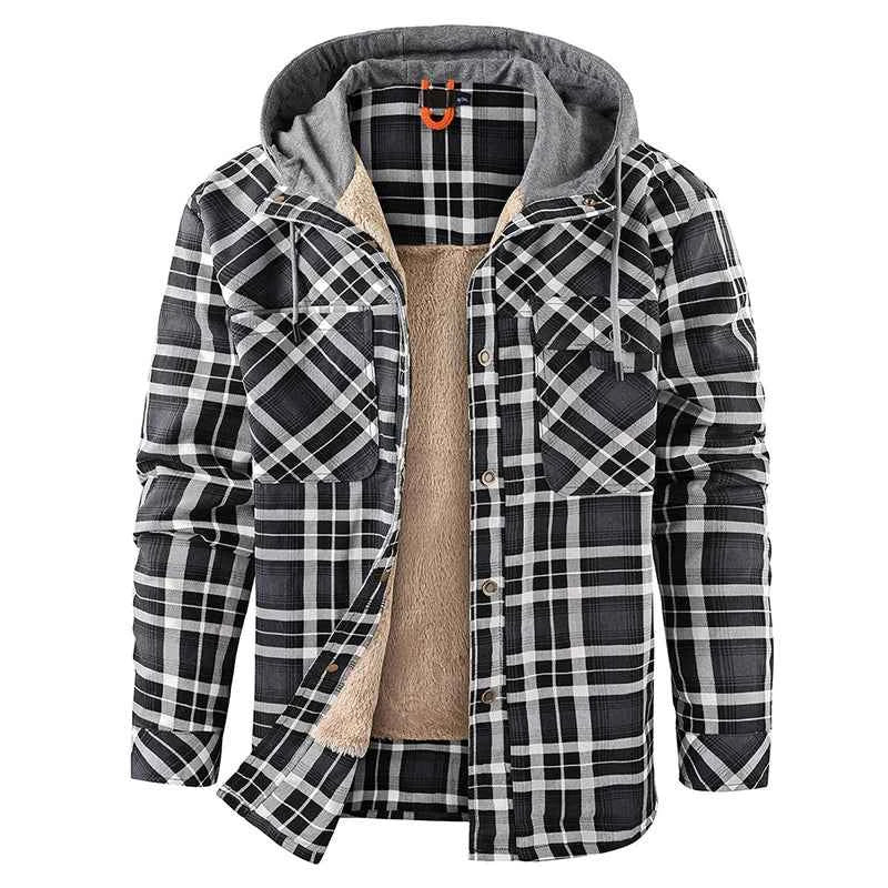 Winter Men Plaid Fleece Shirts Coats Mens Hooded Casual Shirts Man Sport Outdoor Loose Shirt Jacket Men Button Down Hoodie Shirt