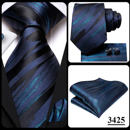 Hi-Tie Designer Silk Wedding Tie For Men Blue White Plaid Handky Cufflink Set Fashion Necktie For Men Business Party Wholesale