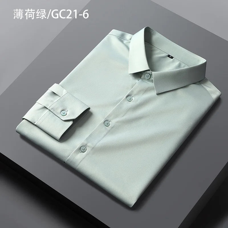 Quality Smooth Soft Anti-Wrinkle Men Shirts Long Sleeve Dress Shirts For Male Slim Social Business Blouse Solid Color Shirt 6XL