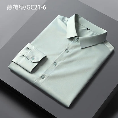 Quality Smooth Soft Anti-Wrinkle Men Shirts Long Sleeve Dress Shirts For Male Slim Social Business Blouse Solid Color Shirt 6XL