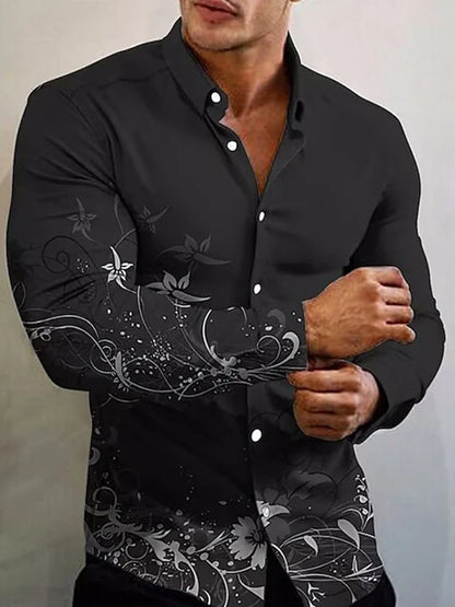 2023  New Arrival Fashion Shirts For Men Casual flowers Print  Long Sleeve Button Top Men's Clothing Oversized