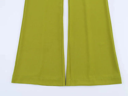 KONDALA 2025 Fall Winter Elegant Green Office Lady Suits Fashion Sashes Shrug Single Breasted Straight Blazers Chic Flare Pants