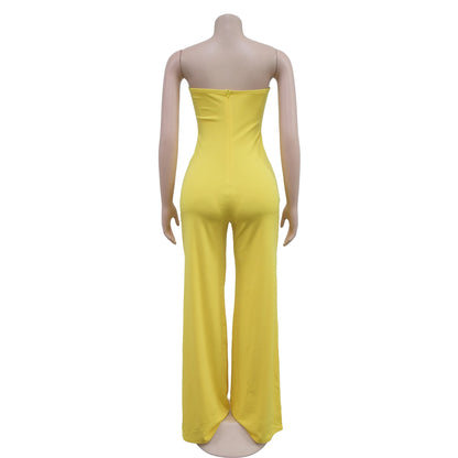 Summer Sexy Backless Women's Jumpsuit Fashionable Slim Fit Elegant Package hip Wide Leg Long Pants Female Party Jumpsuit 2025