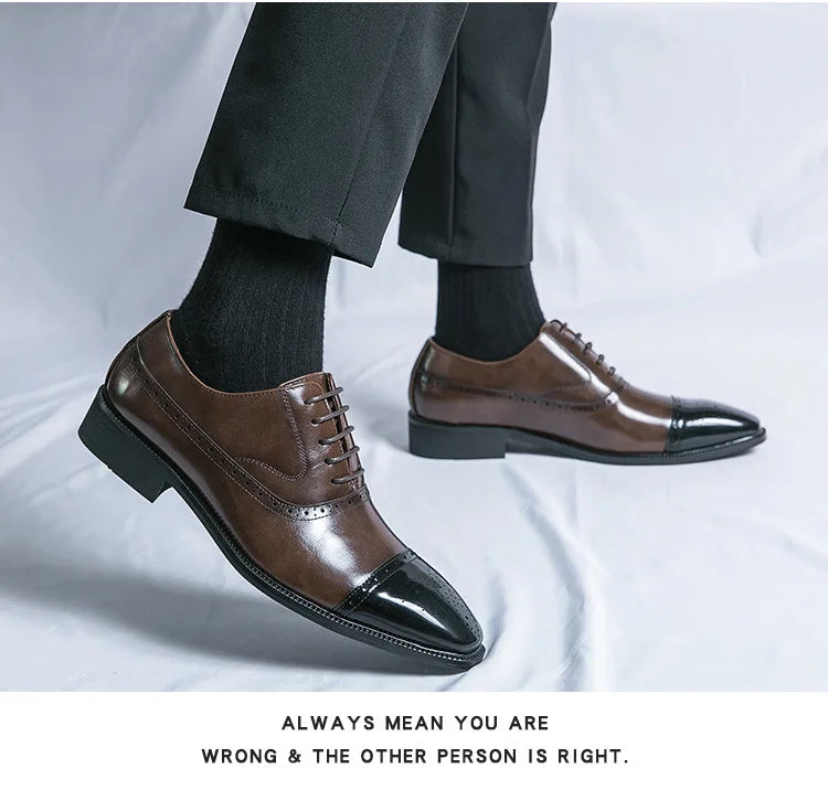 Casual Fashionable Men's Leather Shoes Trendy Business Formal Shoes Breathable Low Top Lace-Up Slip-On round Toe Rubber Sole