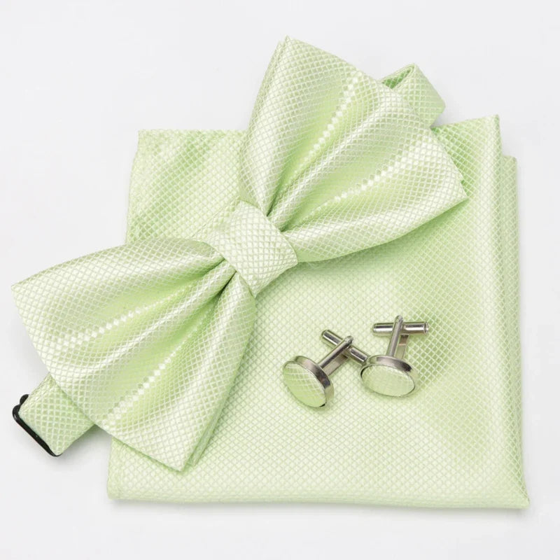 Multicolor Bowtie Pocket Square Cufflinks Sets Classic Solid Color  Bowtie Wedding Party Formal Gift Plaids Adjust Neck Bow Tie